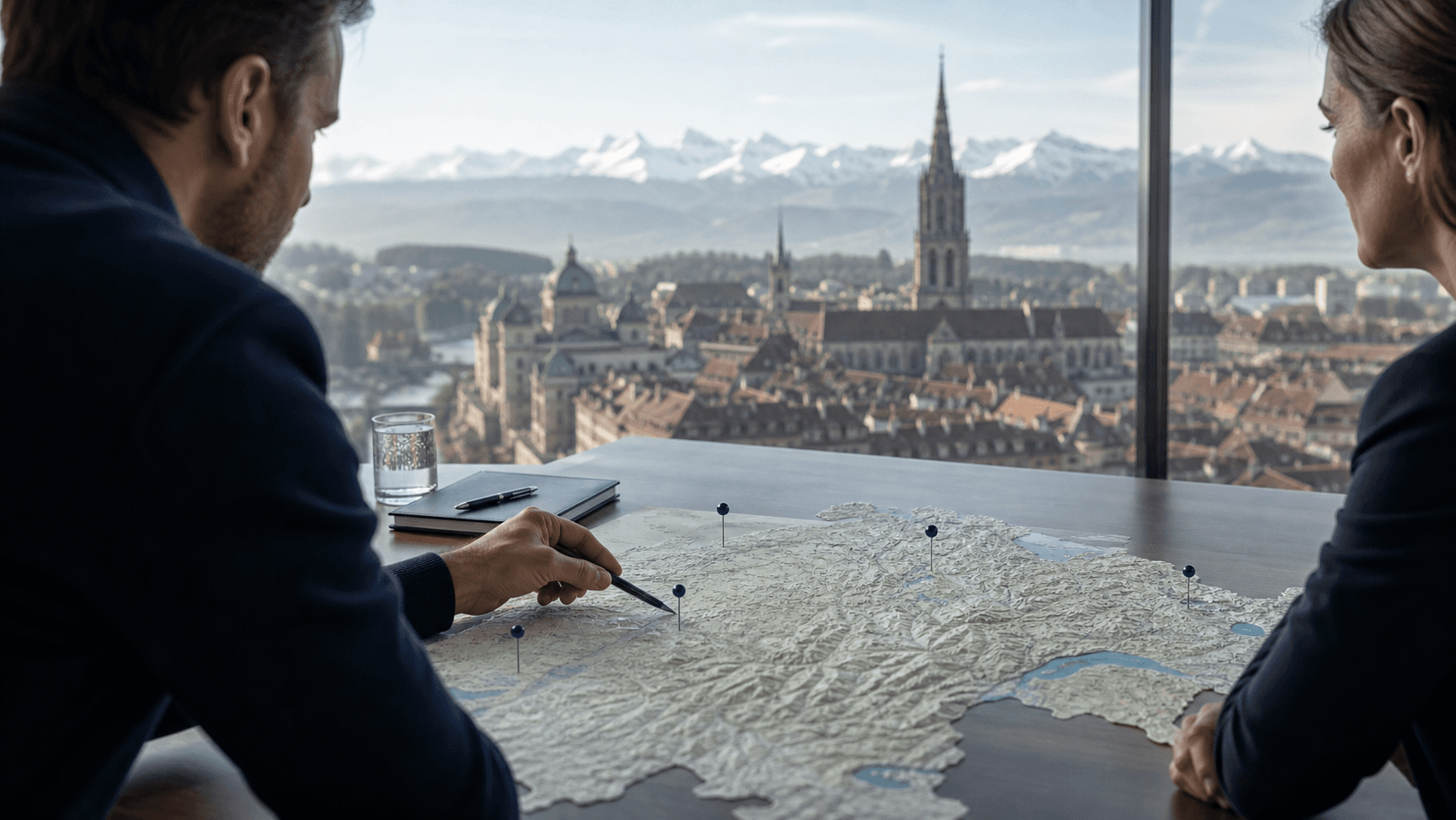 Berne et paysage suisse, visuel éditorial sur le ciblage B2B par canton et langue